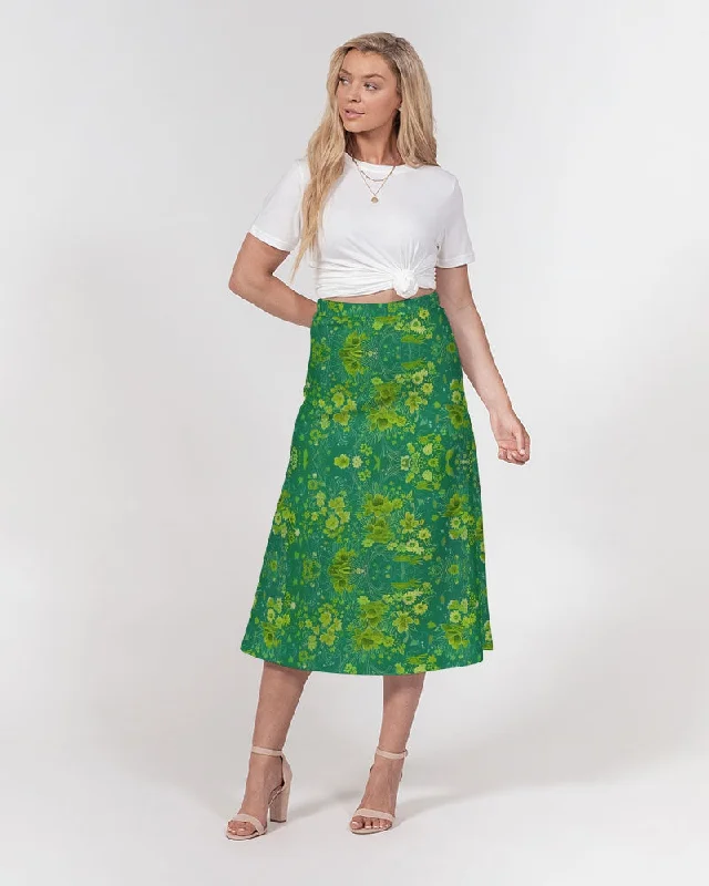 Women's Classic Attire Green lush Repeat pattern Women's A-Line Midi Skirt