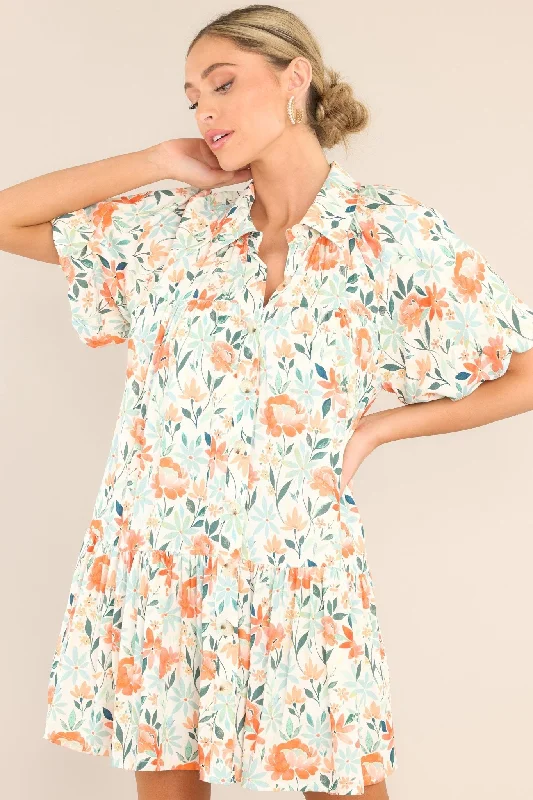 Online Boutiques Best Happiness Found Orange Floral Button Front Mini Dress