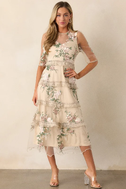 Best Online Boutiques Honestly Love You Beige Floral Midi Dress