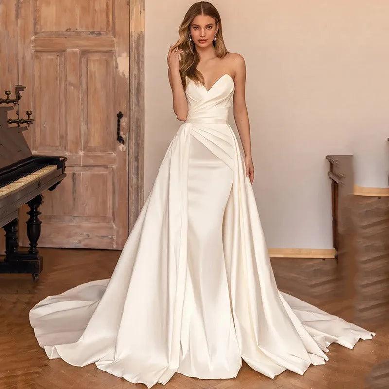 Holiday Discount 2-Piece Soft Satin Mermaid Wedding Dress - with Removable Elegant Train