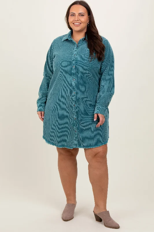 Chic & Cozy Apparel Jade Corduroy Button Down Collared Plus Dress