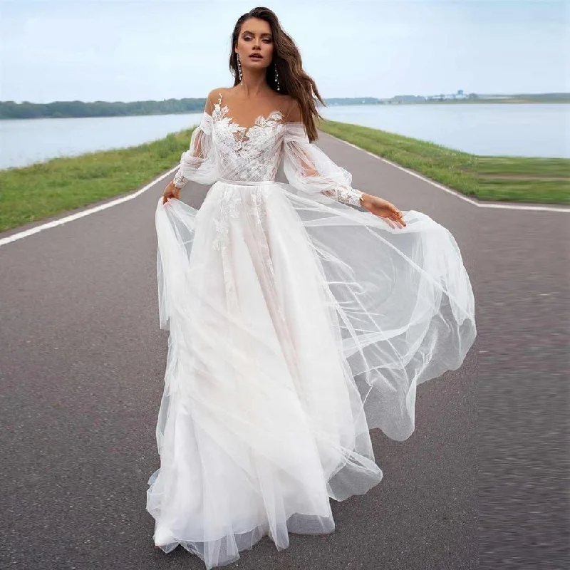 Sales For Clothes Long Sleeve A-line Sweep Train Bridal Dress