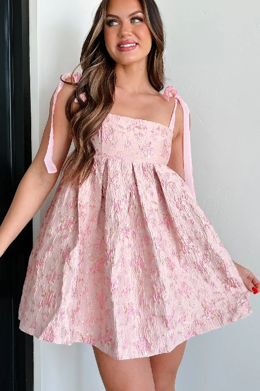 Women's Trendy Garments Lost In A Fairytale Tie-Strap Floral Babydoll Dress (Pink/Gold)