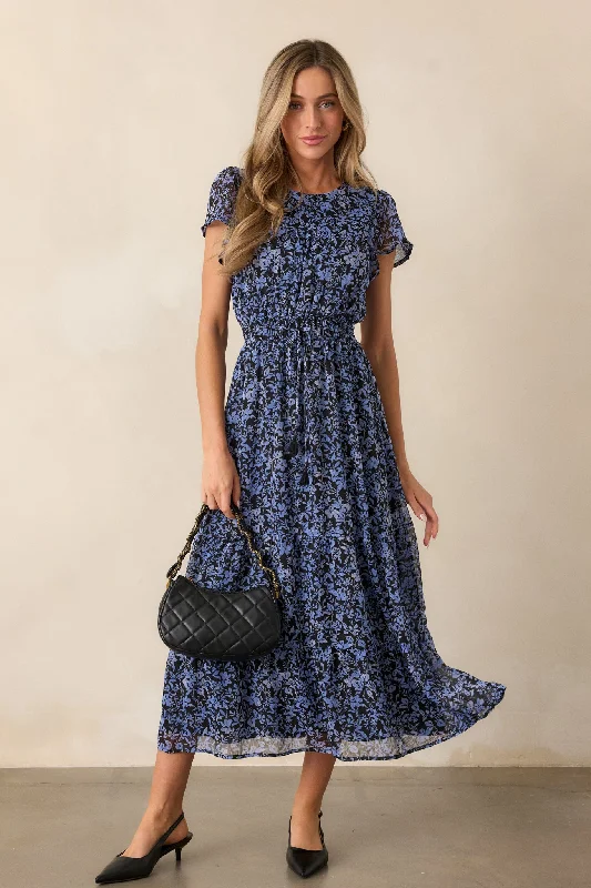 Women's Evening Outfit MINKPINK Lucinda Midnight Blue Floral Midi Dress