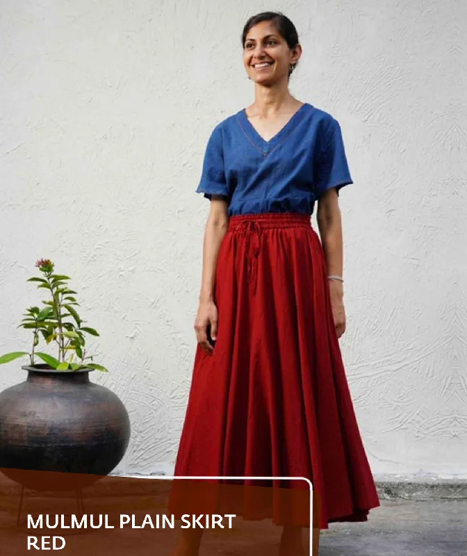 Women's Elegant Outfit Mulmul Plain Skirt Red