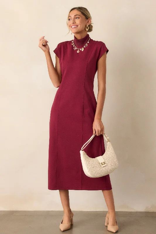 Best Online Women's Boutiques My Lifestyle Burgundy Mock Neck Midi Dress