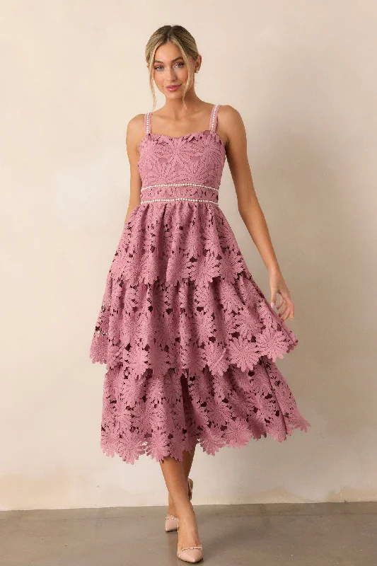 Women's Casual Garments My Love Language Dusty Pink Floral Embroidered Midi Dress