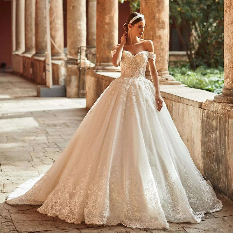 Best Online Women's Boutiques New Gorgeous Appliques Beading Backless Ball Gown Wedding Dress