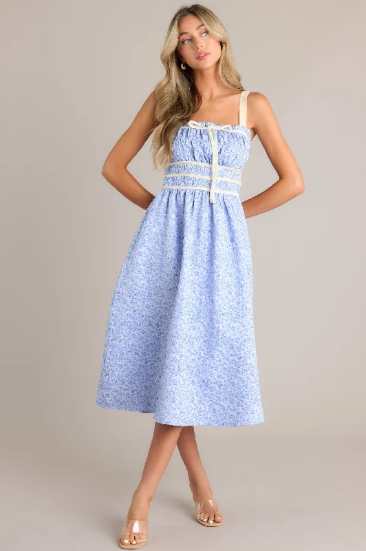 Outfits For Girls Petal Waltz Blue Floral Jacquard Midi Dress