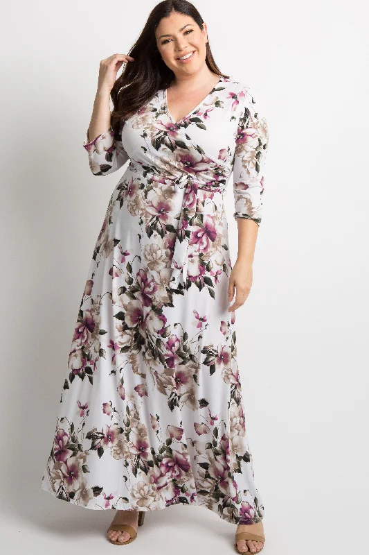 Flash Discount PinkBlush White Floral Plus Nursing Wrap Maxi Dress