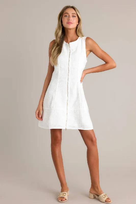 Affordable Women's Clothing Sale Online Posh Perfection Ivory Tweed Zip Front Mini Dress