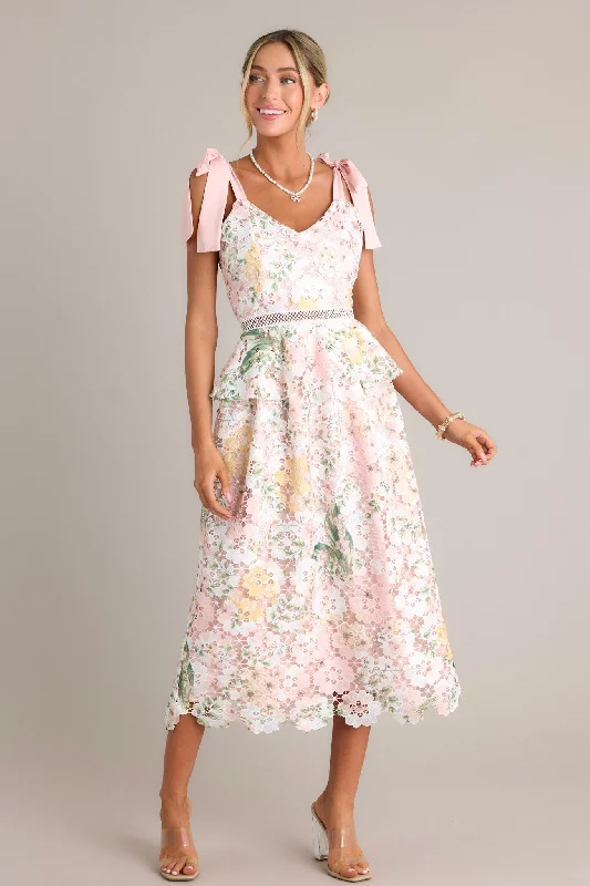 Formal Outfit For Women Remembering Spring Peach Lace Floral Midi Dress