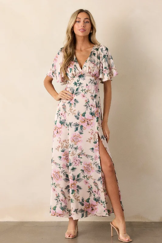 Summer Sale Rosewood Romance Ivory Multi Floral Flutter Sleeve Maxi Dress