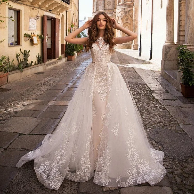 Affordable Online Boutiques Sexy Two-piece Appliques Lace Beading Sashes Mermaid Beach Wedding Dress