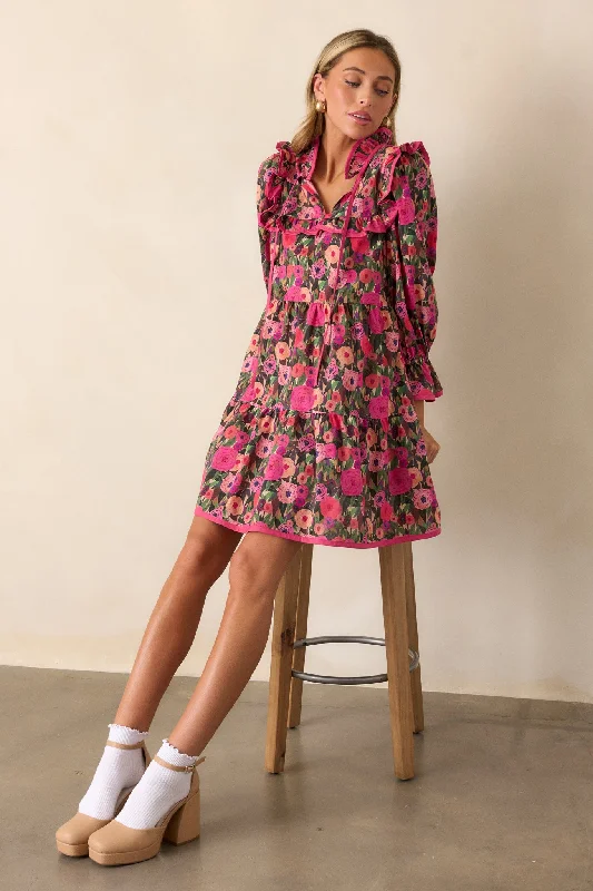 Clothing Online Silken Breeze 100% Cotton Pink Floral Mini Dress