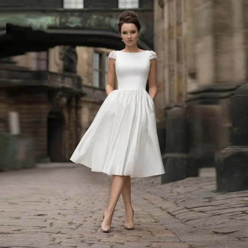 Affordable Women's Clothing Online Simple and Classic Cap Sleeve New Short Sleeve Backless Wedding Dresses