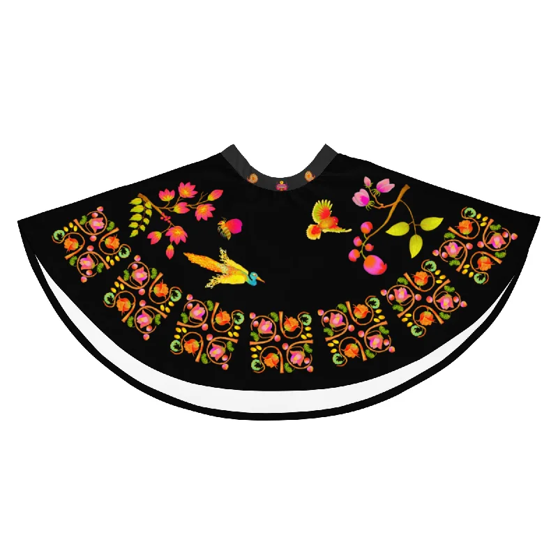 Women's Plus-Size Outfit Skater Skirt - Hand Painted & Digitally Printed on Black