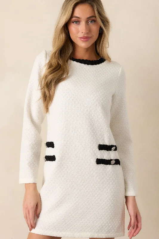 Comfortable Garments For Women This & That Ivory Tweed Long Sleeve Mini Dress