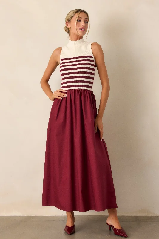 Exclusive Discount Timeless Treasures Burgundy Sleeveless Striped Maxi Dress