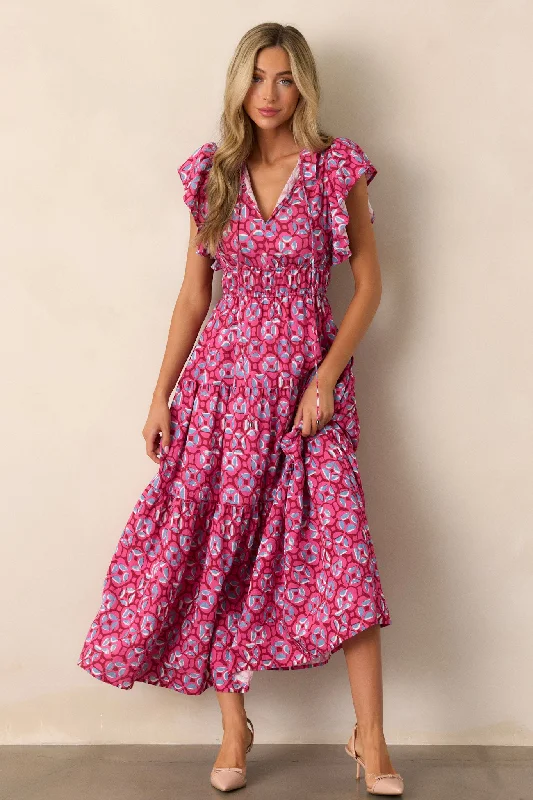 Discount Store Vintage Vow Pink Ruffle Sleeve Maxi Dress