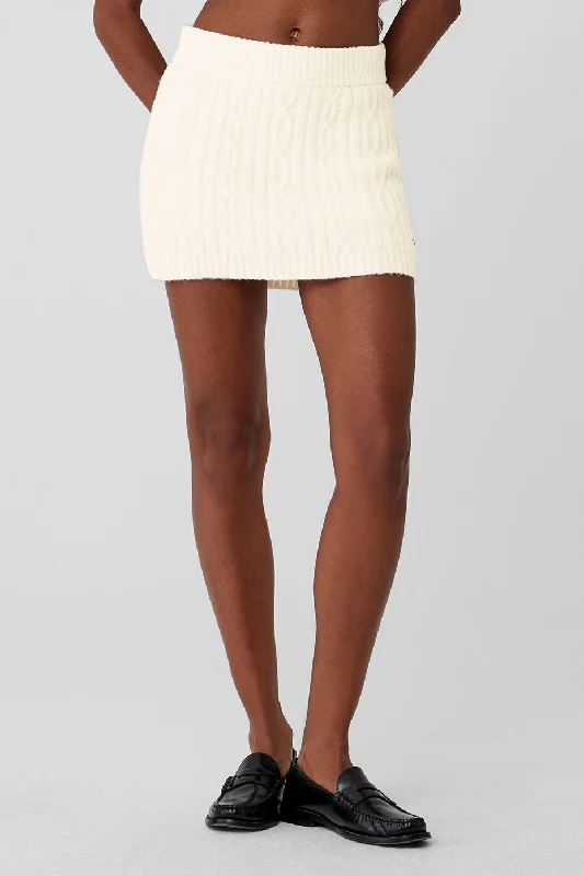 Women's Professional Attire Cable Knit Winter Bliss Mini Skirt - Ivory