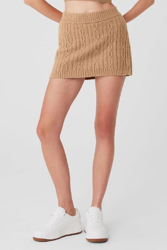 Women's Casual Attire Cable Knit Winter Bliss Mini Skirt - Toasted Almond