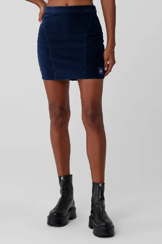 Fashionable Women's Outfit Micro Corduroy Winter Break Mini Skirt - Navy