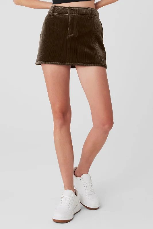 Women's Office Attire Ribbed Velour Baller Mini Skirt - Macchiato