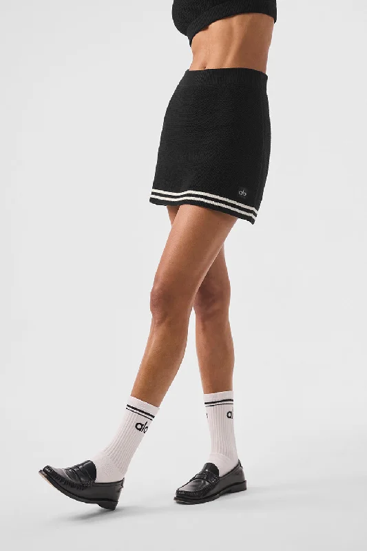 Women's Transitional Outfit Tennis Club Sweater Knit Skirt - Black/Ivory