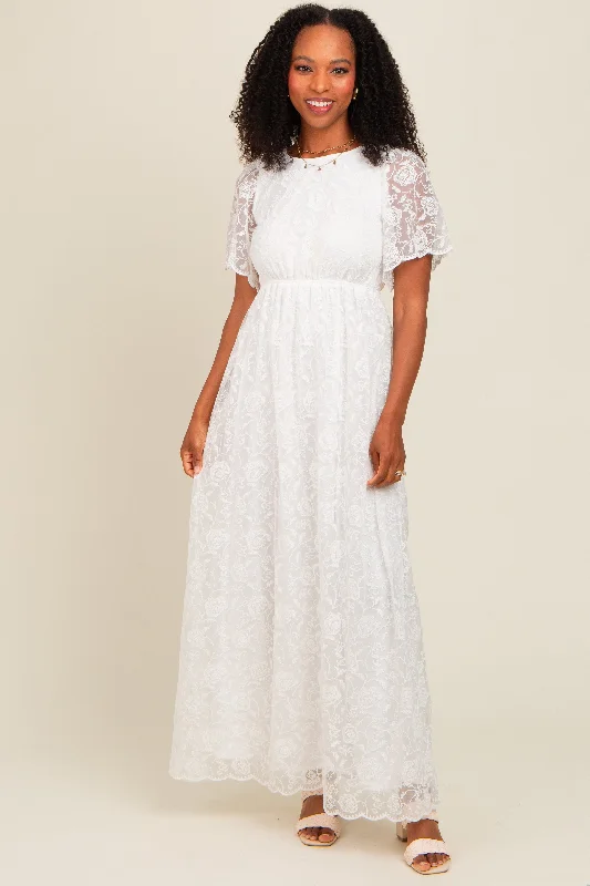 Day To Night Styles White Lace Sheer Lace Back Maxi Dress