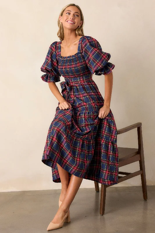 Big Savings All Is Calm Blue Plaid Maxi Dress