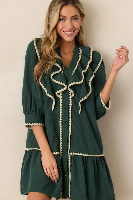 Women's Elegant Apparel Just Because Green Ruffle Mini Dress