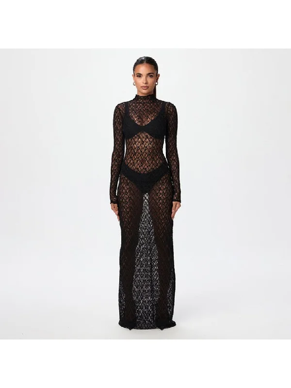 Stylish Savings Lace Sheer Fitted Long Sleeves Maxi Dress