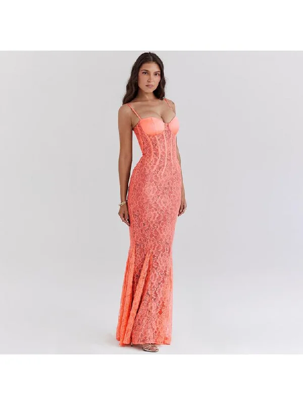 Casual Fashion Spaghetti Straps Lace Mermaid Maxi Dress