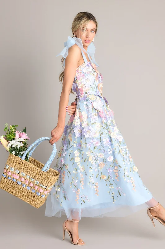 Casual Clothes For Women Spirit of Spring Light Blue Floral Embroidered Maxi Dress