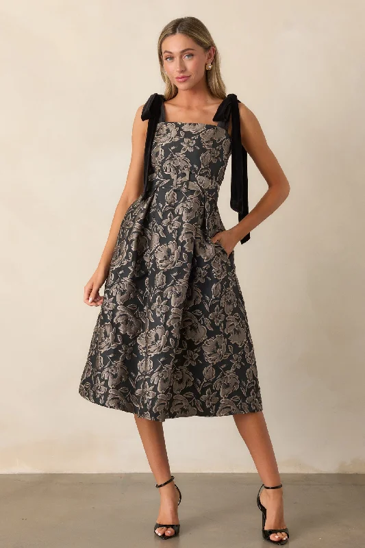 Women's Clothes And Apparel Sets Sweet Disposition Black Floral Jacquard Midi Dress