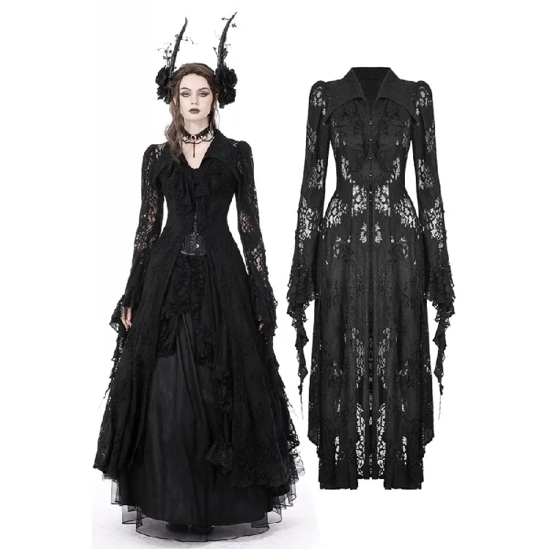 Elegant Styles Women's Gothic Turn-down Collar Irregular Lace Jacket