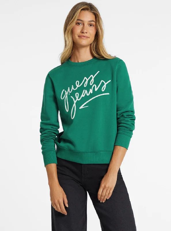 Shop Ladies Clothes Guess Jeans Green Logo Jumper