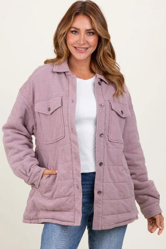 Formal Garments For Women Lavender Oversized Collared Button Down Quilted Jacket