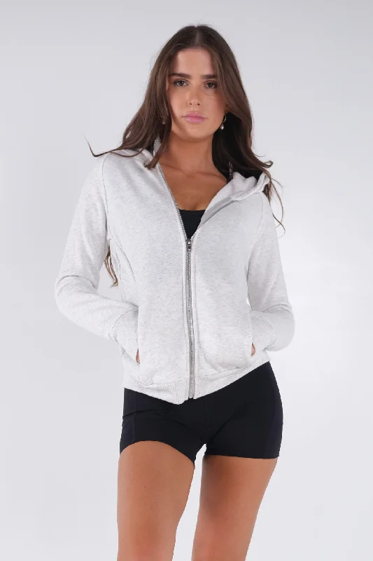 Comfortable Casual Women's Clothing Power Zip Up Hoodie - Grey Marl