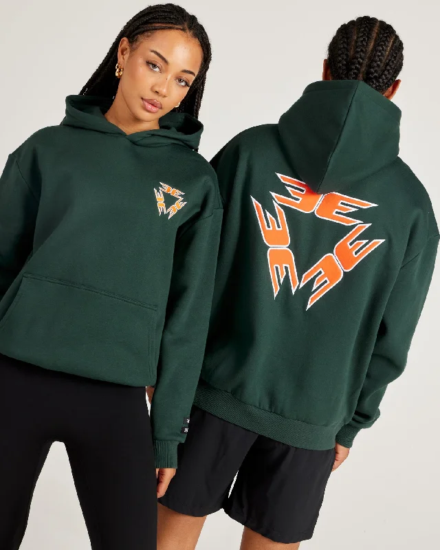 Comfy Women's Outfits for Daily Wear Tri Logo Hoodie - Green / Orange