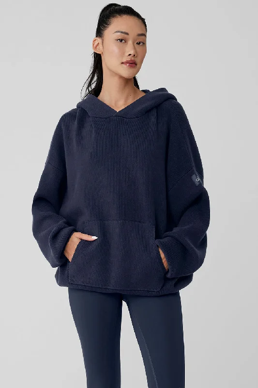 Women Fashion Scholar Hooded Sweater - Navy