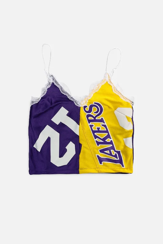 Stylish Women's Apparel Rework LA Lakers NBA Lace Tank - XS